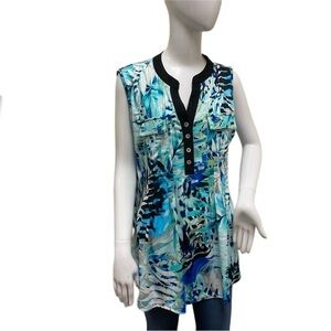 TIME Line Sleeveless Green Leaf Design - Women's XL top